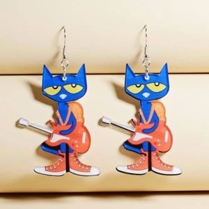 Clear Resin Pete the Cat Rocking in my School Shoes Dangle Earrings